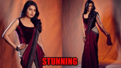 Prajakta Mali exudes elegance in a classy black and maroon saree, see photos