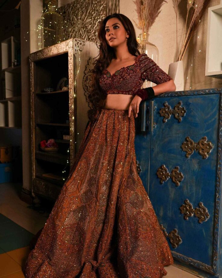 Reem Sameer Shaikh is ultimate stunner in shimmery deep-neck blouse and lehenga, Monalisa loves it 790831