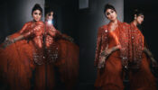 Shilpa Shetty Oozes Oomph In A Orange Frilled Saree With Mirror Work Jacket
