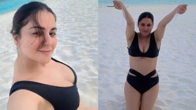 Shraddha Arya’s black monokini on white sand look is quintessential contrast vibes