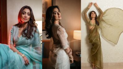 Shriya Saran Minimally Ups Her Ethnic Game In Monotone Sheer Sarees