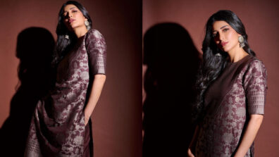 Shruti Haasan Looks Ethereal In A Brown And Silver Floral Printed Kurta Set