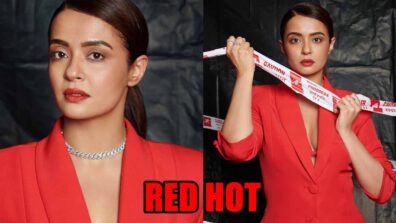 Surveen Chawla looks glamorous in red plunging neckline pantsuit, see pics
