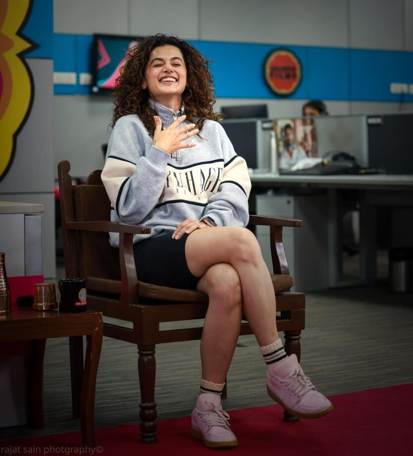 Taapsee Pannu Is A Pro In Slaying Casual Outfit As She Appeared In A Turtleneck Sweatshirt And Shorts 783669