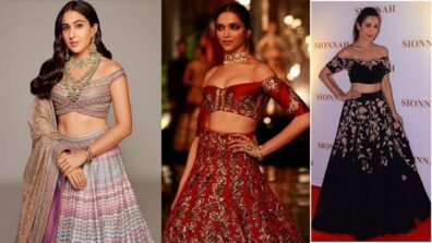 Times when Deepika Padukone, Malaika Arora and Sara Ali Khan aced off-shoulder lehengas, see pics