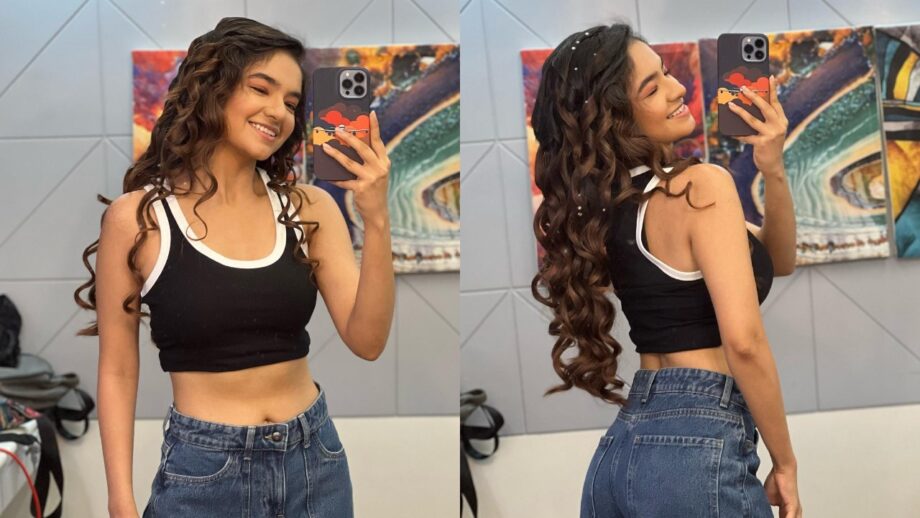 Anushka Sen flaunts curvaceous fit midriff in black bralette, Siddharth Nigam likes it 800886