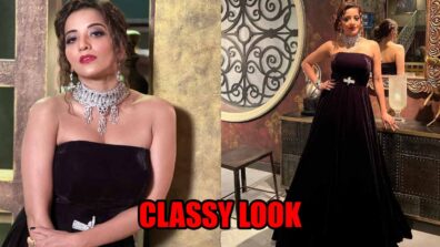 Monalisa Personifies Royalty In Classy Off Shoulder Black Gown