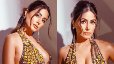 Hina Khan owns the plunge neckline like a boss with gold shimmers, see pics