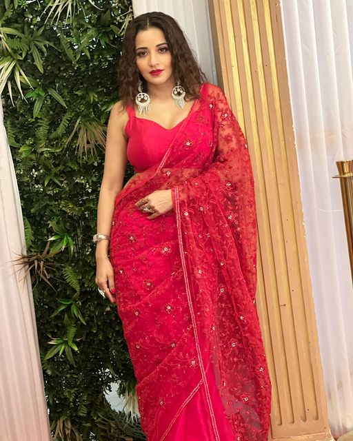 In Photos: Monalisa Is Queen Of Hearts In Red Saree 793987