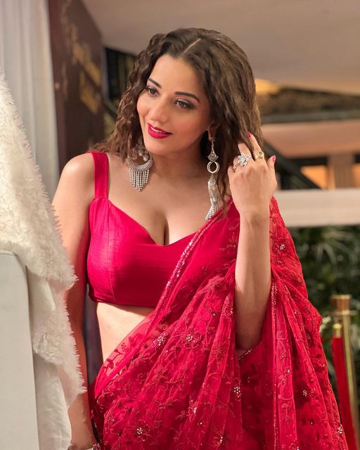 In Photos: Monalisa Is Queen Of Hearts In Red Saree 793988