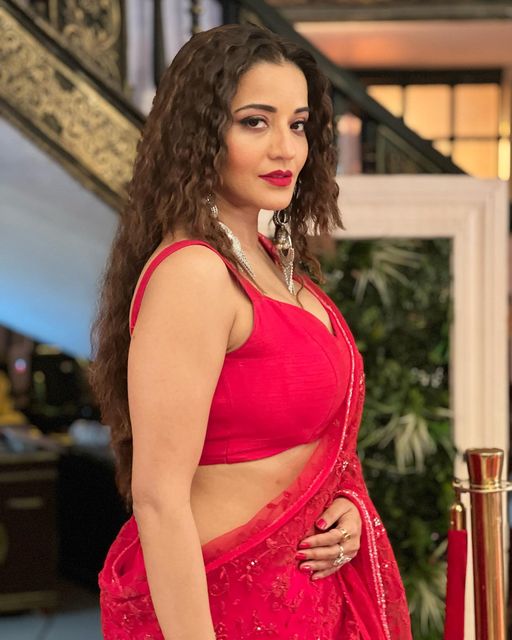 In Photos: Monalisa Is Queen Of Hearts In Red Saree 793989