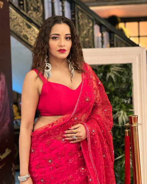 In Photos: Monalisa Is Queen Of Hearts In Red Saree 793990