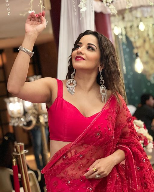 In Photos: Monalisa Is Queen Of Hearts In Red Saree 793984