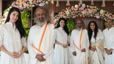 In Pics: Jacqueline Fernandez meets spiritual guru Sri Sri Ravi Shankar, says “living in the moment with joy”