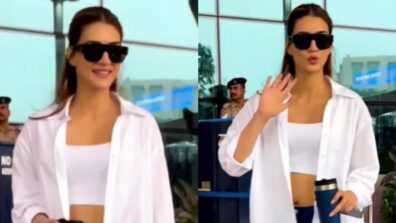 Kriti Sanon’s white bralette and unbuttoned shirt style is airport fashion goals