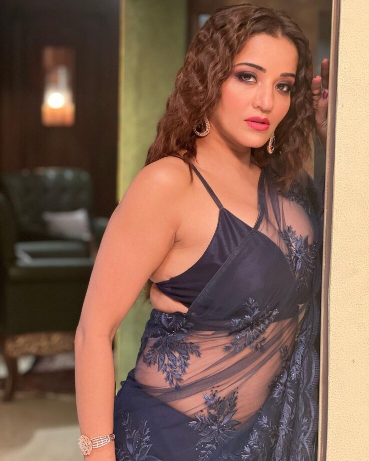 Monalisa Sets Internet On Fire In See-Through Transparent Blue Saree, Check Photos - 5