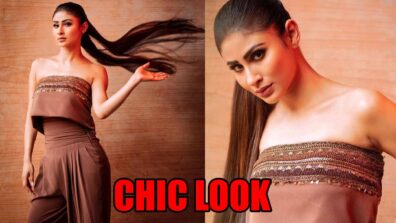 Mouni Roy exudes glam in chic brown off shoulder top and harem pant