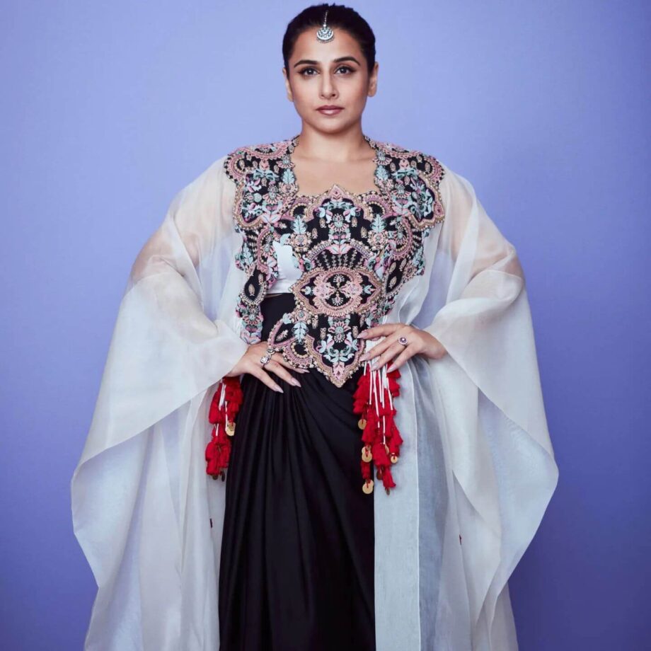 NMACC Opening: Vidya Balan shines in ivory cape with yoke top and drape skirt, see pics 792788