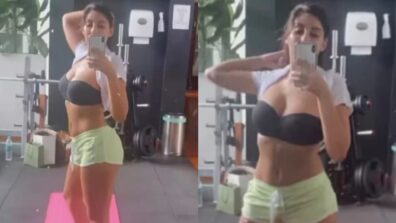 Nora Fatehi, green shorts and strapless bralette, perfect gym swag