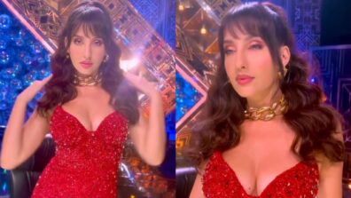 Nora Fatehi pens a glitzy story in deep neck red bodycon