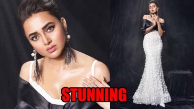 Tejasswi Prakash Shares Breathtaking Look In White Strappy Shimmery Gown