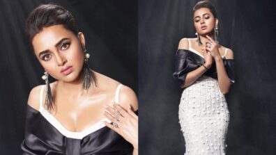 Tejasswi Prakash ups glam quotient in Alpana Neeraj’ black and white embellished gown