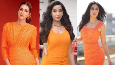 Fashion Battle: Katrina Kaif Vs Nora Fatehi Vs Kriti Sanon: Your ultimate damsel in orange midi outfit? (Vote Now)