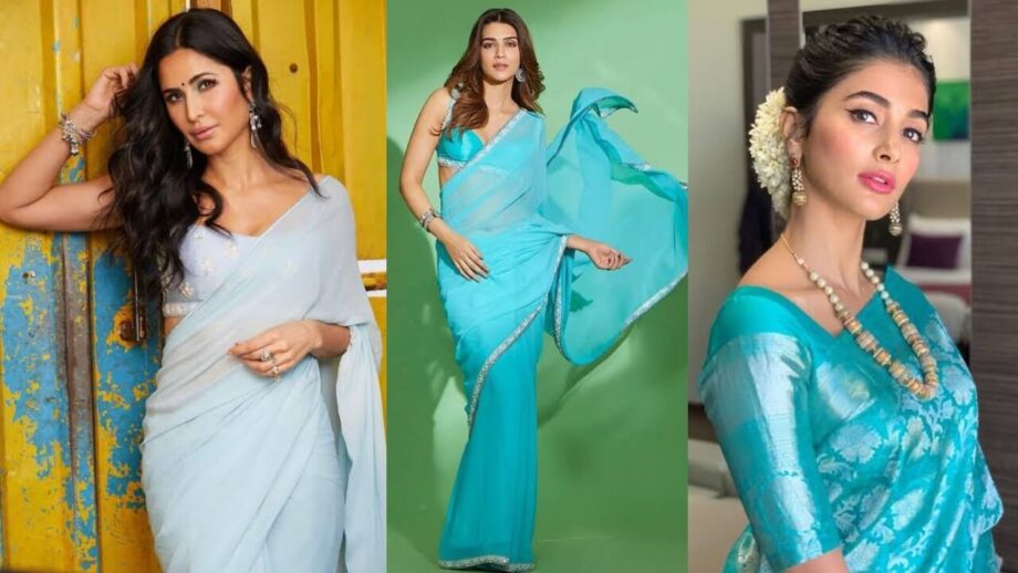 Katrina Kaif, Kriti Sanon and Pooja Hegde in sky-blue saree ensembles, a visual delight 810410