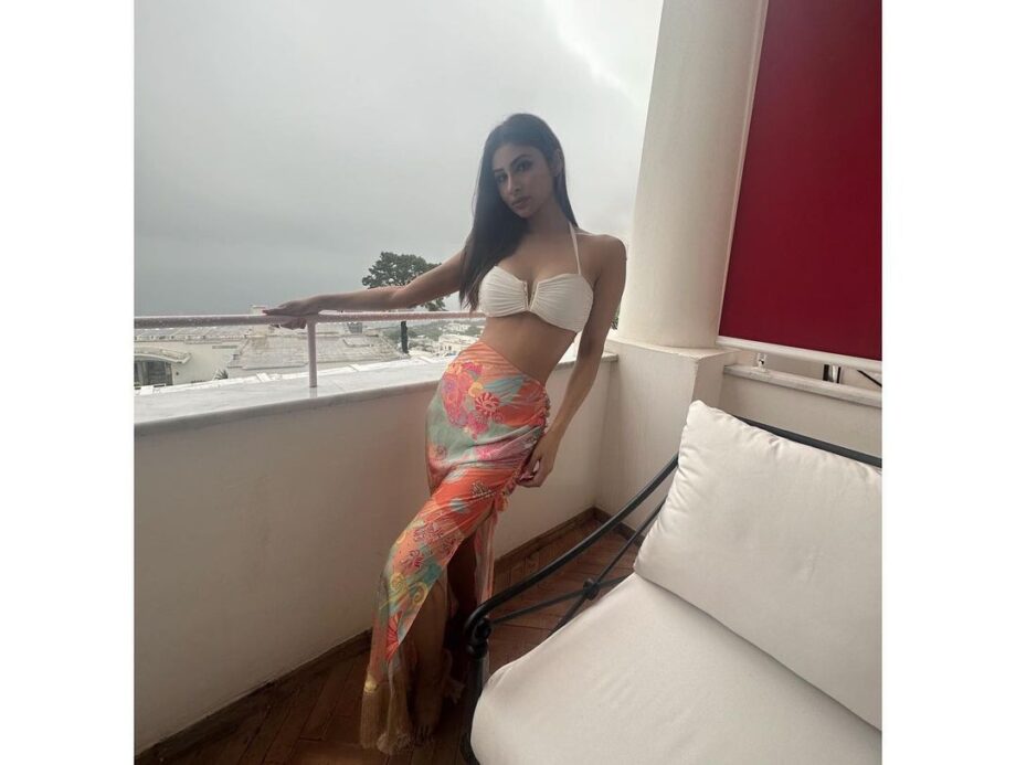 Mouni Roy Grabs Eyeballs In Sizzling White Bralette And Multicoloured Sarong - 0