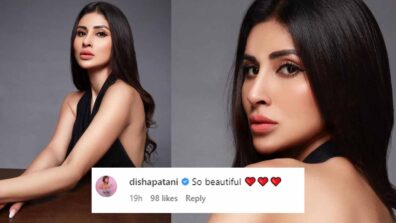 Mouni Roy looks gorgeous in black halter neck backless outfit, Disha Patani reacts