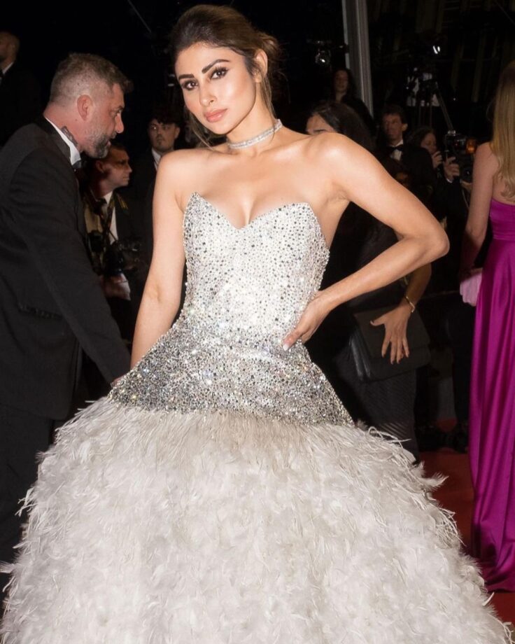 Mouni Roy Turns Cinderella In Sparkling White Feathered Gown At Cannes 809859