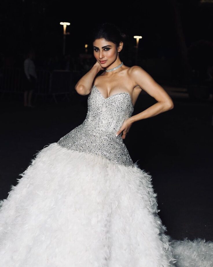 Mouni Roy Turns Cinderella In White Sparkling Feathered Gown At Cannes 809854