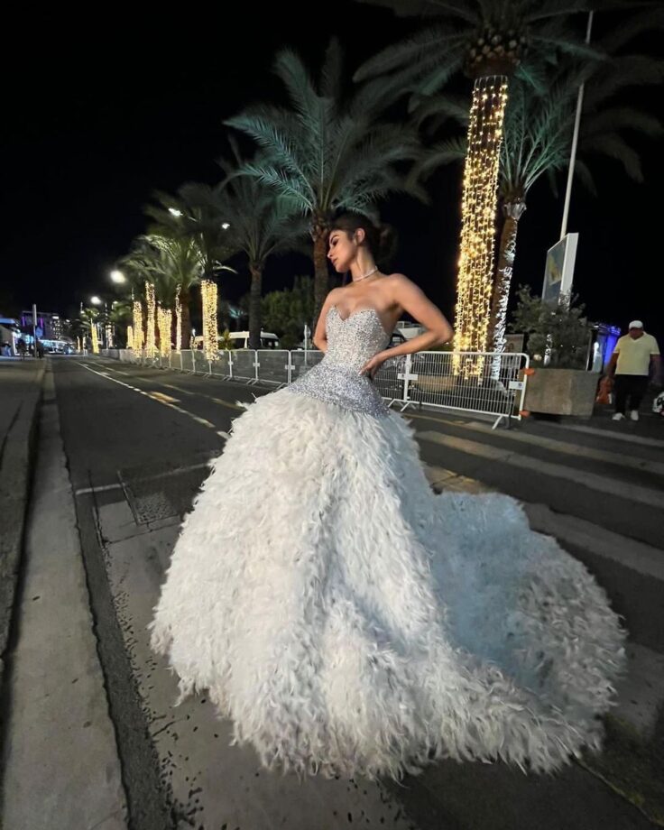 Mouni Roy Turns Cinderella In White Sparkling Feathered Gown At Cannes 809855