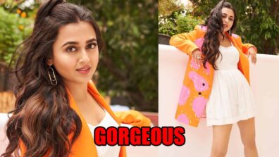 Naagin 6 Fame Tejasswi Prakash Raises The Glam Quotient High In White Dress Paired With Orange Blazer