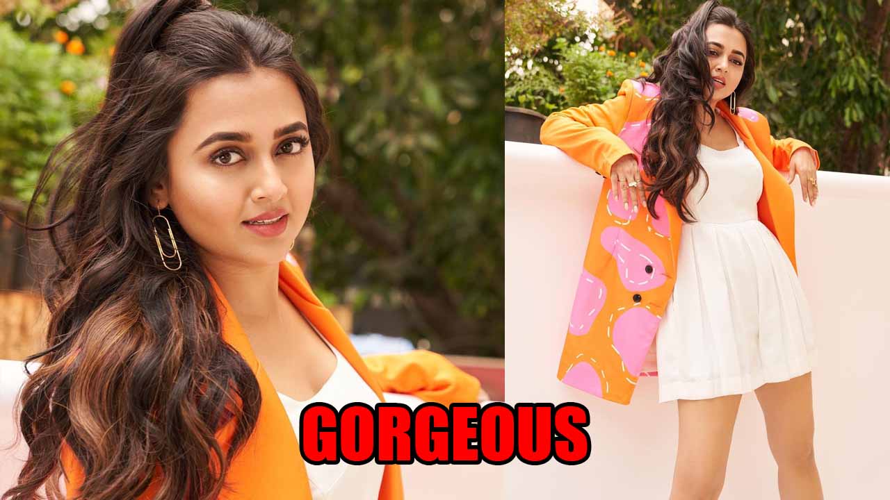 Naagin 6 Fame Tejasswi Prakash Raises The Glam Quotient High In White Dress Paired With Orange Blazer 805171