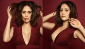 Nushrratt Bharuccha is ready for date night fashion inspiration in V neck scarlett red outfit, see photodump