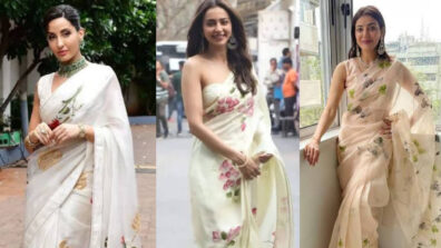 Rakul Preet Singh, Kajal Aggarwal and Nora Fatehi stab hearts in see-through floral sarees, come check out