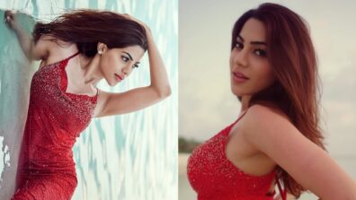 Watch: Nikki Tamboli raises oomph game in red deep-neck bodycon outfit, takes sensuous dip in water