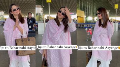 Hansika Motwani reacts as a paparazzo teases her says ‘jiju toh bahar nahi ayenge’ at airport, watch