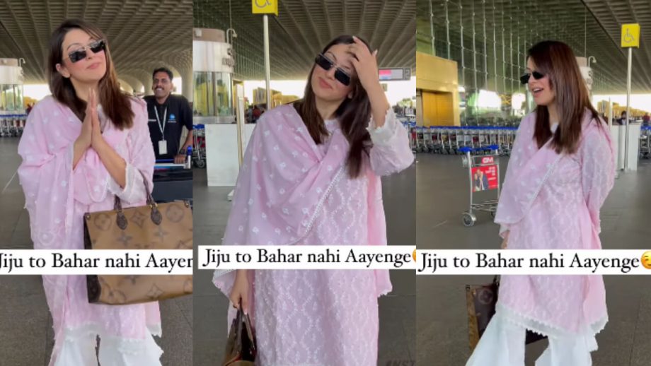 Hansika Motwani reacts as a paparazzo teases her says ‘jiju toh bahar nahi ayenge’ at airport, watch 815957