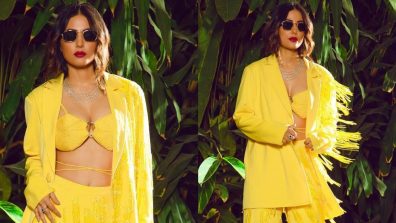 Hina Khan is radiant in a yellow frill pantsuit