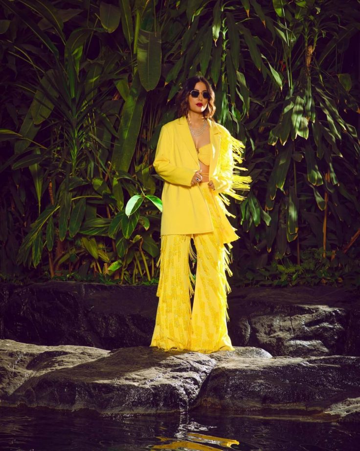 Hina Khan is radiant in a yellow frill pantsuit 812347