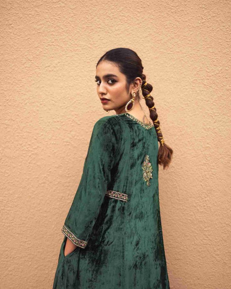 Priya Prakash Varrier ups the regal quotient in velvety green kurta set 816999