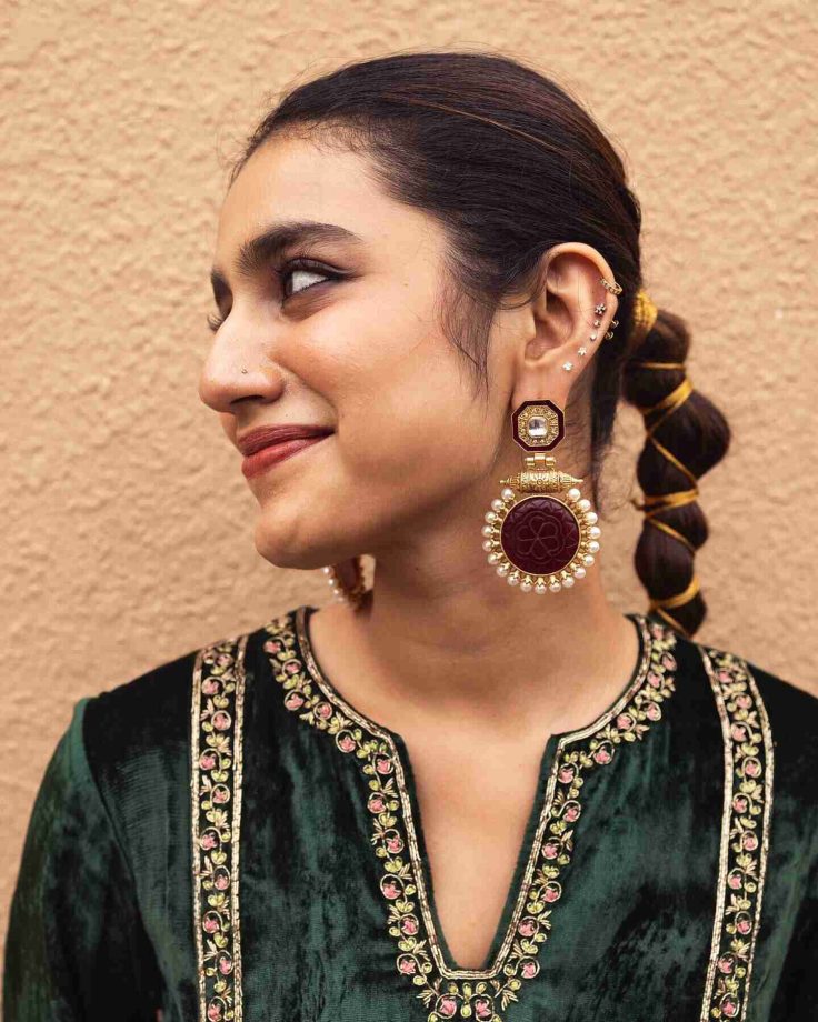 Priya Prakash Varrier ups the regal quotient in velvety green kurta set 817000