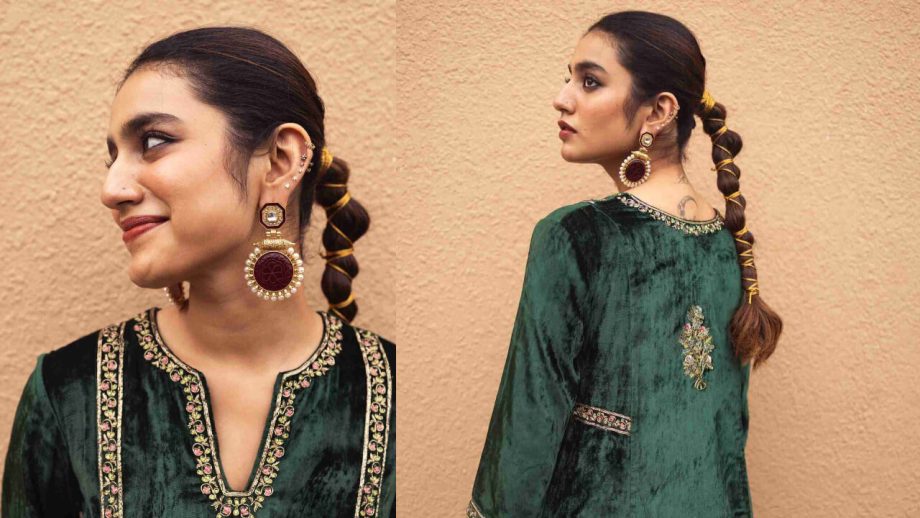 Priya Prakash Varrier ups the regal quotient in velvety green kurta set 817001