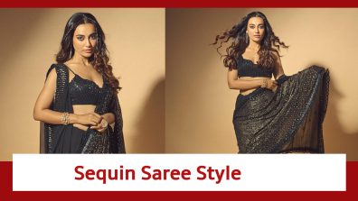 Surbhi Jyoti Chooses Colour Black For The Day; Engages In Sequin Saree Style