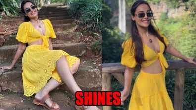 Surbhi Jyoti soaks up the sun in yellow bralette top and mini skirt, see photos