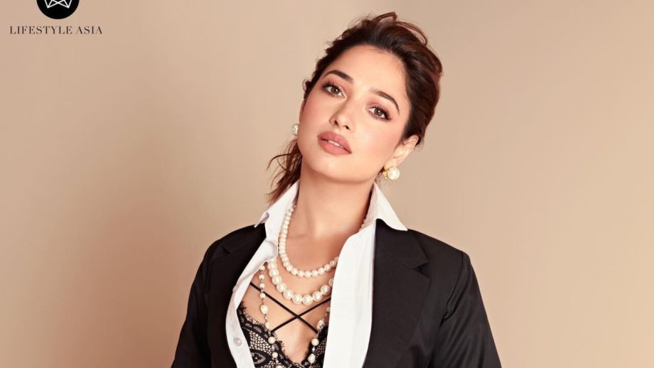 Tamannaah Bhatia exudes vintage glam in black satin jacket and Victoria Secret bralette 814533