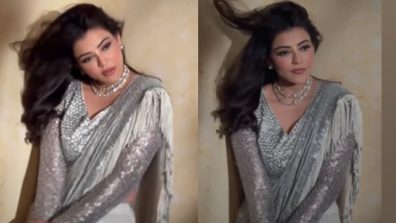 Watch: Kajal Aggarwal shines in shimmery silver six-yard