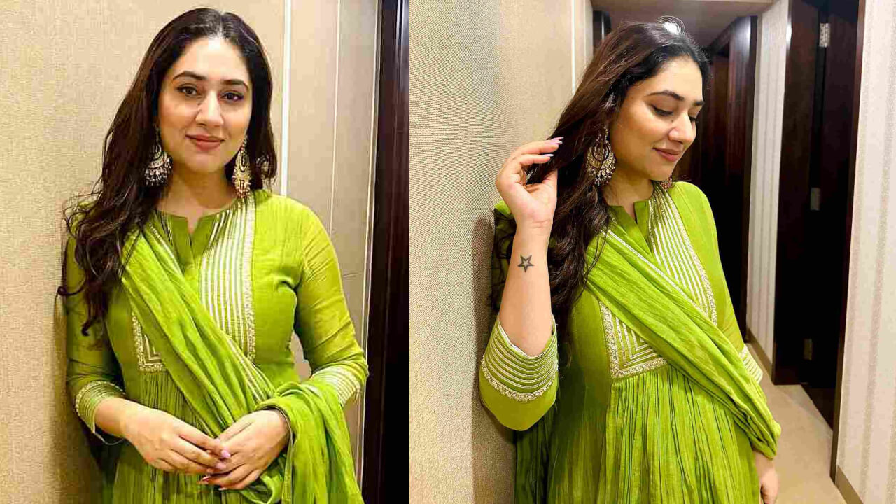 Disha Parmar exudes glam and grace in green embellished Anarkali suit 823223